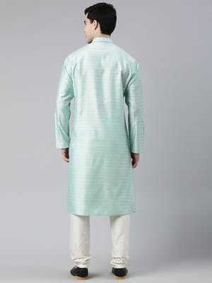 Light Blue Jacquard Silk Kurta Set 5