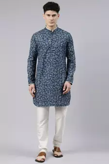 Blue Indigo Leaf Dabu Print Kurta