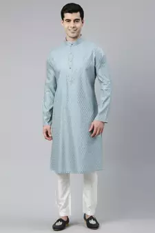 Steel Grey Premium Jacquard Kurta Set