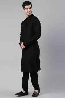 Black Cotton Kurta Set