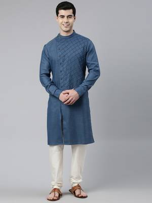 Denim Blue Angrakha Kurta Set 1