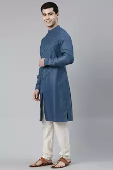 Denim Blue Angrakha Kurta Set