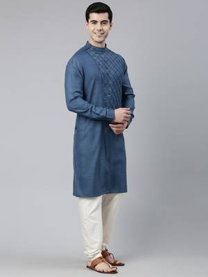 Denim Blue Angrakha Kurta Set 4