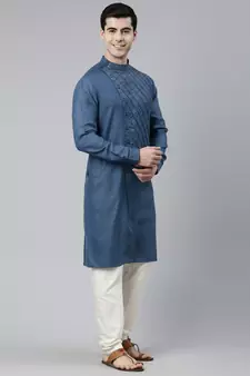 Denim Blue Angrakha Kurta Set
