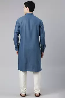Denim Blue Angrakha Kurta Set