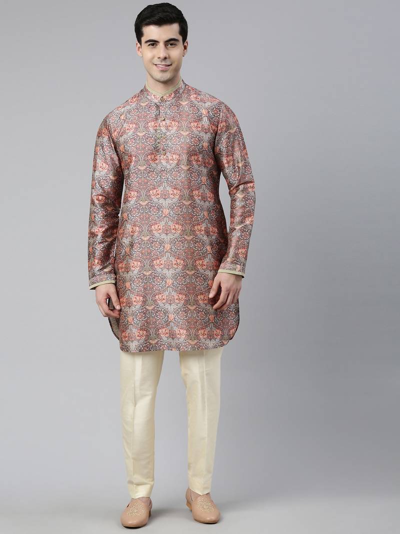 Grey Art Nouveou Floral Printed Kurta