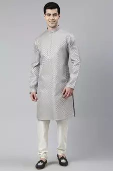 Grey Scallop Premium Self- Design Kurta Set