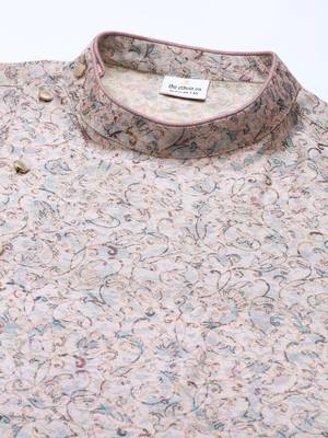Pink Floral  Block Printed Angrakha Chanderi Silk Kurta Set 2