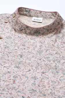 Pink Floral  Block Printed Angrakha Chanderi Silk Kurta Set