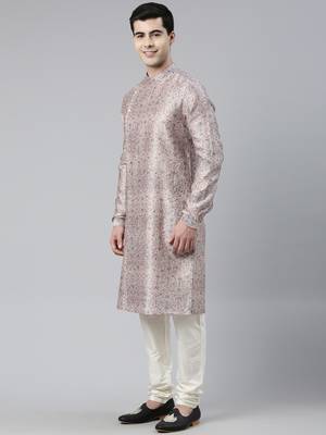Pink Floral  Block Printed Angrakha Chanderi Silk Kurta Set 3
