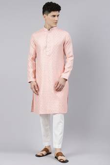 Peach Chanderi Kurta Set