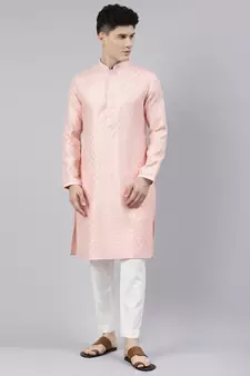Peach Chanderi Kurta Set