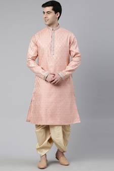 Peach Jacquard Kurta Set
