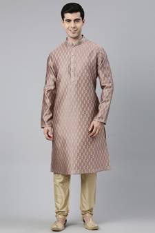 Old Rose Jacquard Chanderi Silk Kurta Set