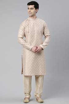 Peach Jacquard Side Placket  Kurta Set