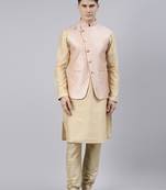 Peach Brocade Jacket With Gold Kurta