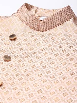 Peach Brocade Jacket With Gold Kurta 2