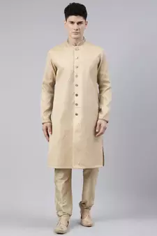 Gold Diamond Booti Front Open Kurta Set