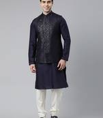 Midnight Blue Jacquard Jacket With Navy Kurta