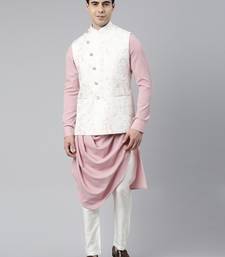 Creame Pink Printed Jacket With Pink Draped Kurta