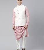 Creame Pink Printed Jacket With Pink Draped Kurta