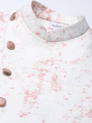 Creame Pink Printed Jacket With Pink Draped Kurta 2