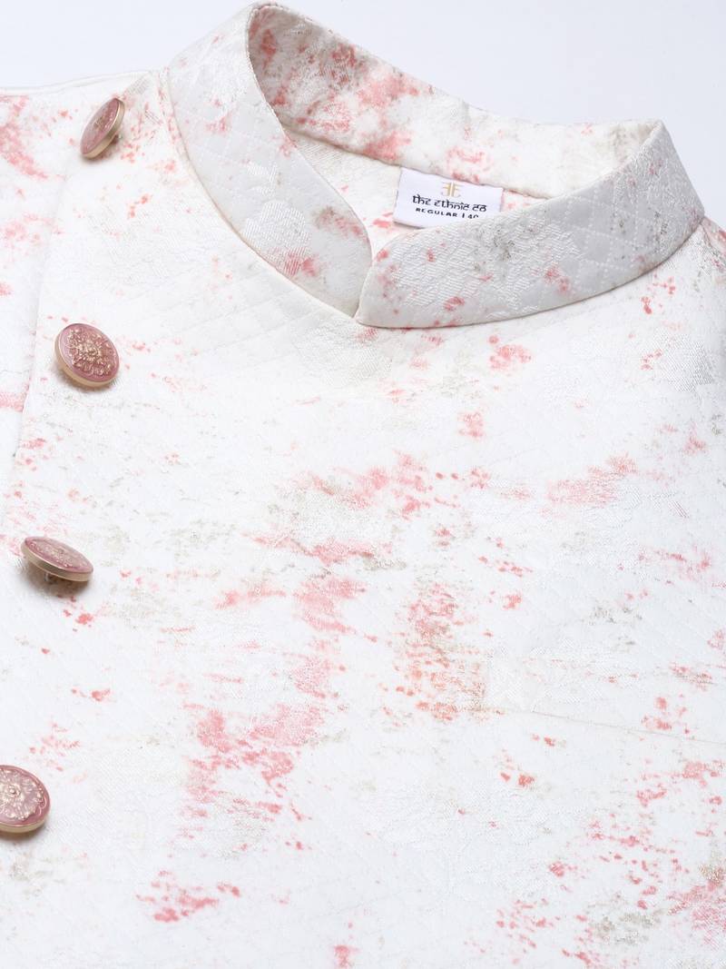 Creame Pink Printed Jacket With Pink Draped Kurta