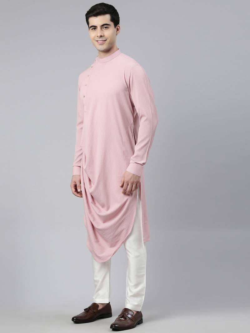 Creame Pink Printed Jacket With Pink Draped Kurta