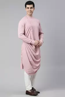 Creame Pink Printed Jacket With Pink Draped Kurta