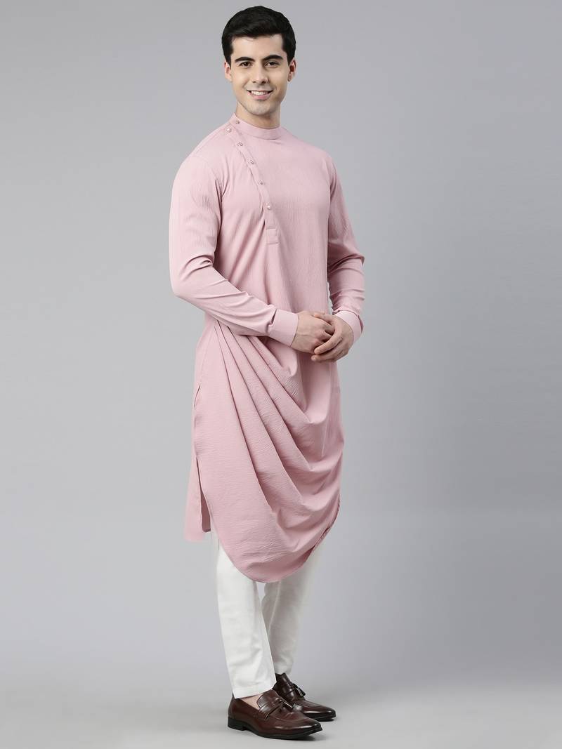 Creame Pink Printed Jacket With Pink Draped Kurta