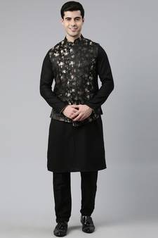 Black Gold Jacquard Print With Black Kurta