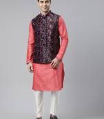 Midnight Blue Velvet  Pashmina Printed  Jacket With Pink Kurta