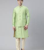 Mint Green Banarsi Jacquard Jacket And Kurta Set