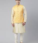 Mustard Geometric Jacquard Jacket With Kurta Set
