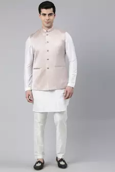 Geometric Textured Premium Jacket With Short Printed Kurta