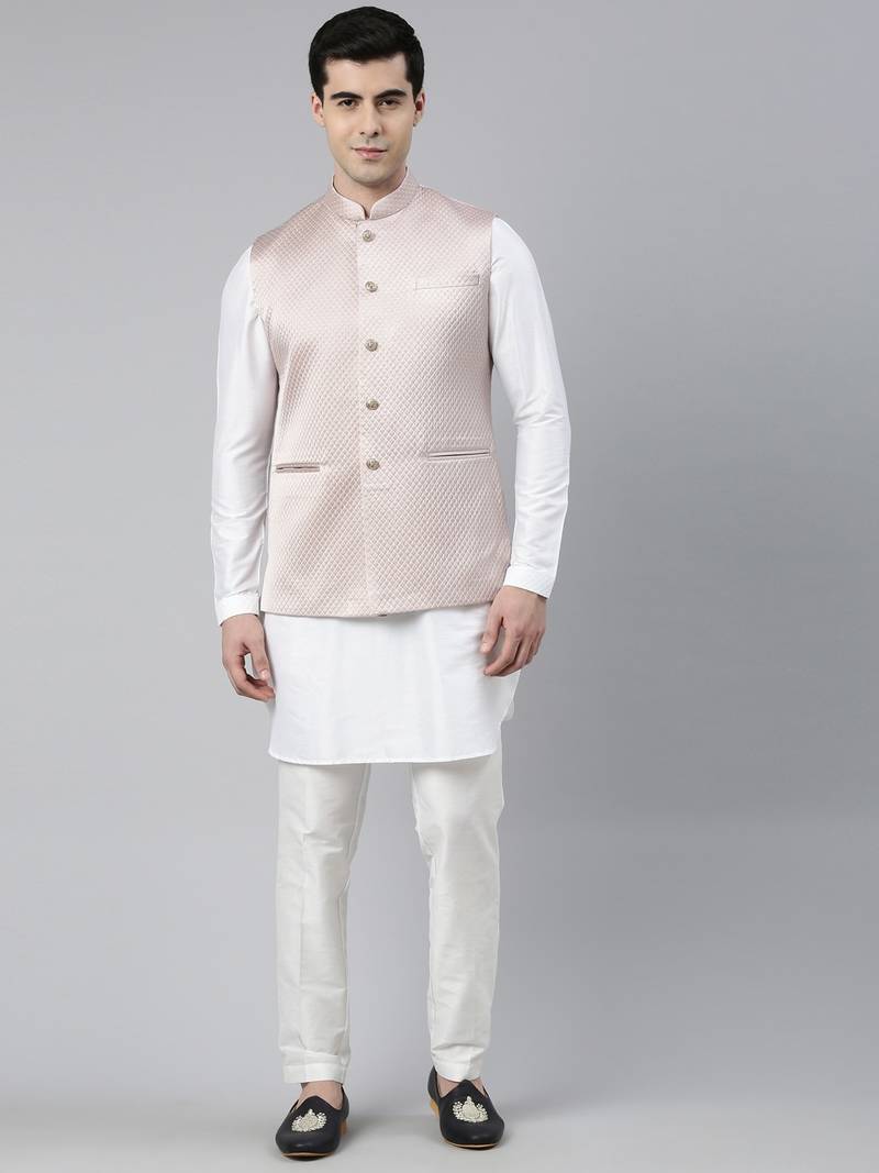 Geometric Textured Premium Jacket With Short Printed Kurta
