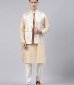 Creame Gold Jacket With Gold Kurta Set
