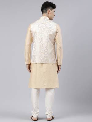 Creame Gold Jacket With Gold Kurta Set 5