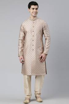 Old Rose With Golden Floral Jaal Open Kurta Set