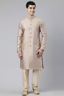 Old Rose With Golden Floral Jaal Open Kurta Set