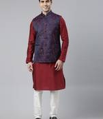 Navy Maroon Jacquard Jacket With Maroon Kurta