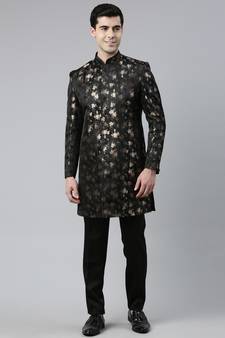 Gold Black Jacquard Indo Kurta Set