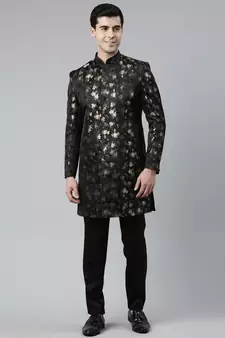Gold Black Jacquard Indo Kurta Set