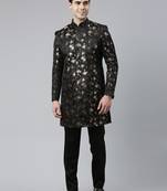 Gold Black Jacquard Indo Kurta Set