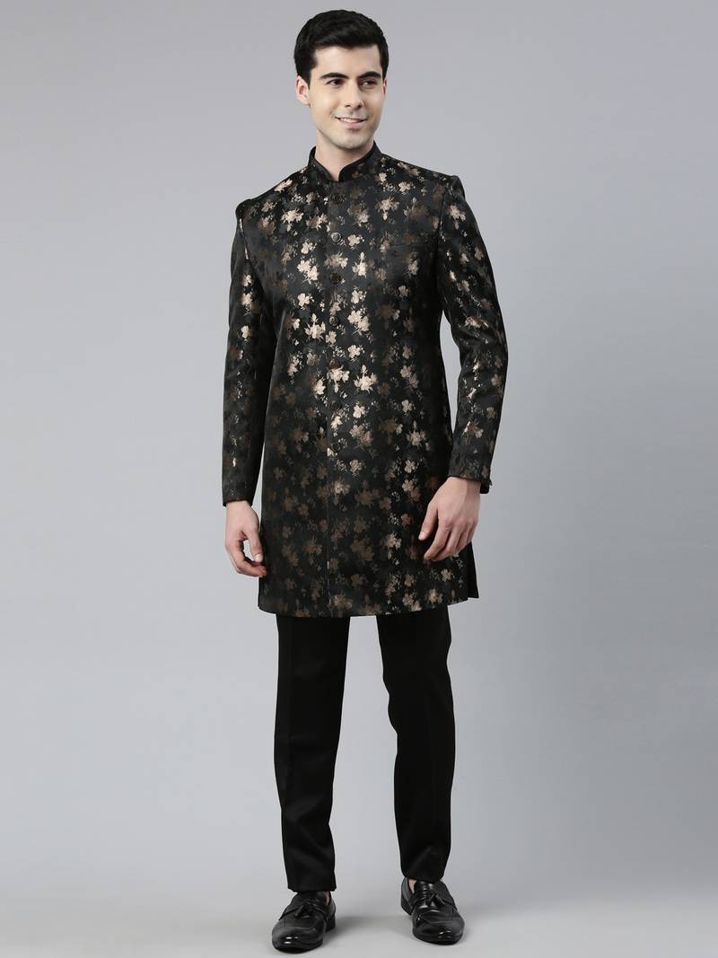 Gold Black Jacquard Indo Kurta Set