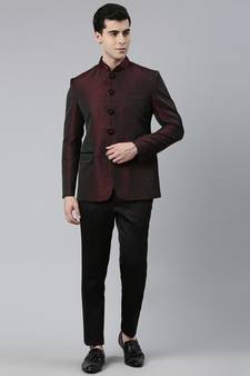 Maroon Black Shimmer Bandhgala Set