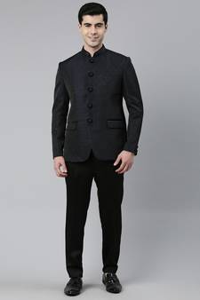 Navy Blue Black Shimmer Bandhgala Set