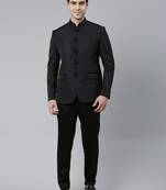 Navy Blue Black Shimmer Bandhgala Set