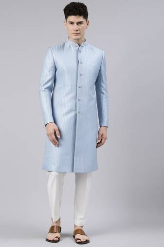 Powder Blue Jacquard Achkan