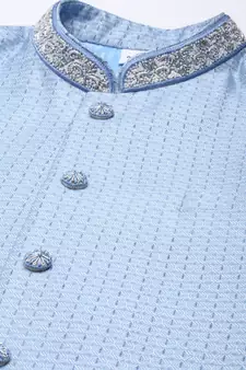 Powder Blue Jacquard Achkan